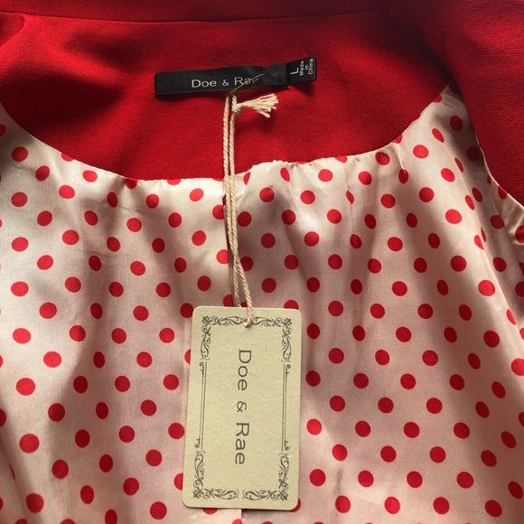Doe & Rae Red Blazer with Polka Dot Lining Perfect for the Holidays - Picture 12 of 14